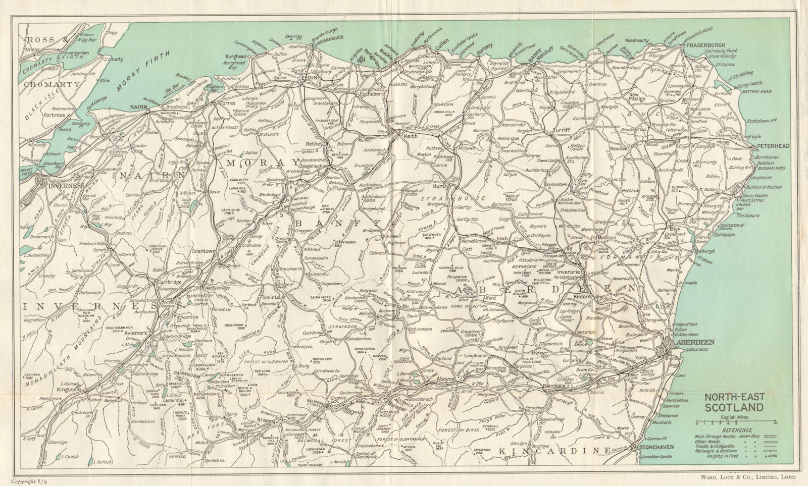 NORTH EAST SCOTLAND Aberdeen Kincardine Banff Inverness Moray WARD LOCK 1950 map